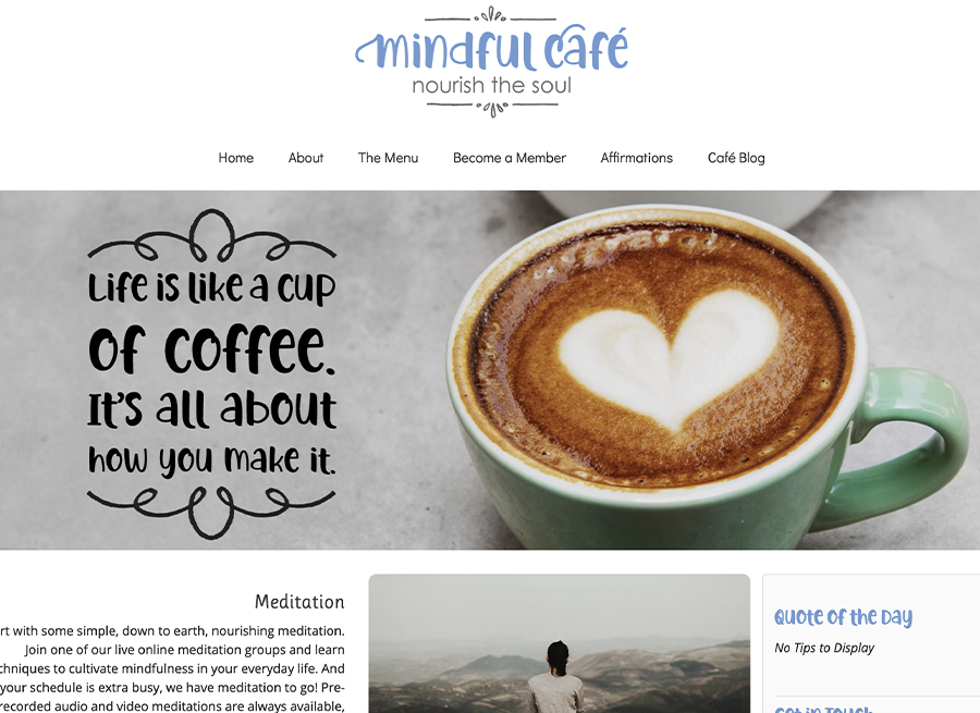 Screenshot of Mindfulcafe.life home page