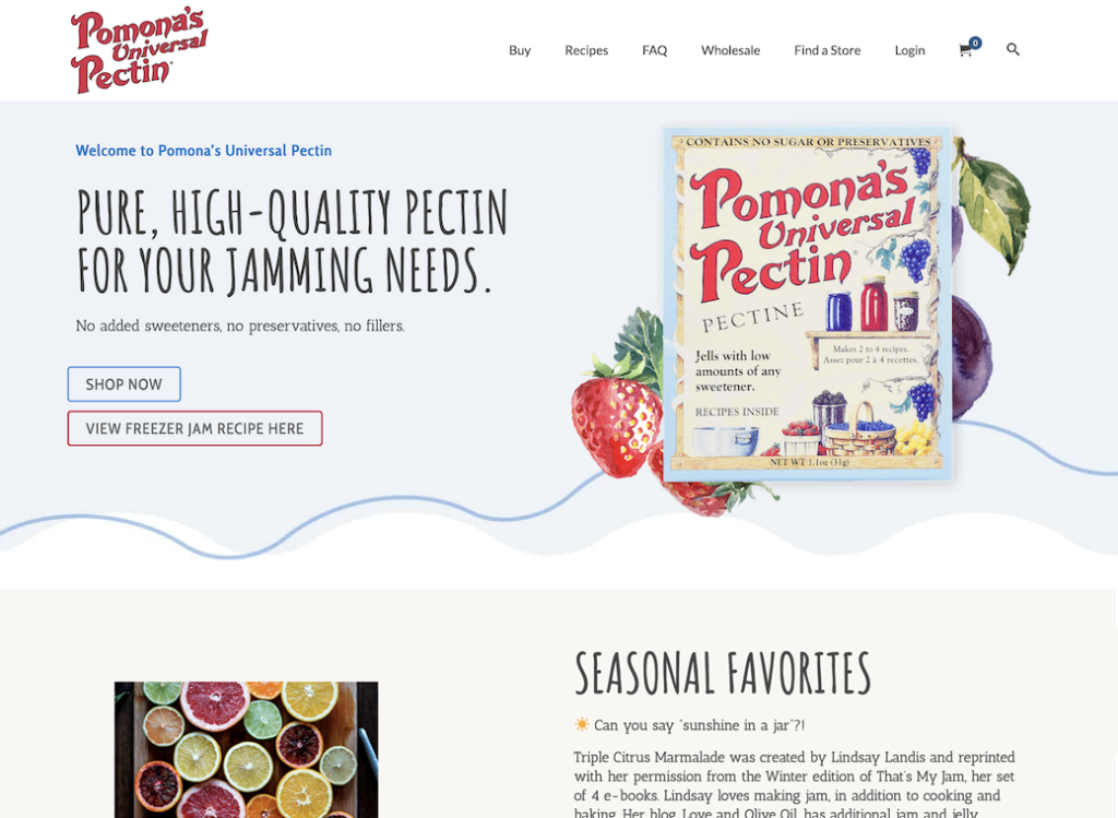 Screenshot of PomonaPectin.com home page