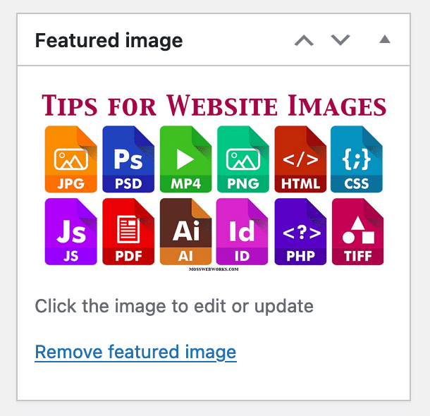 Example of how to enter a Featured Image in WordPress