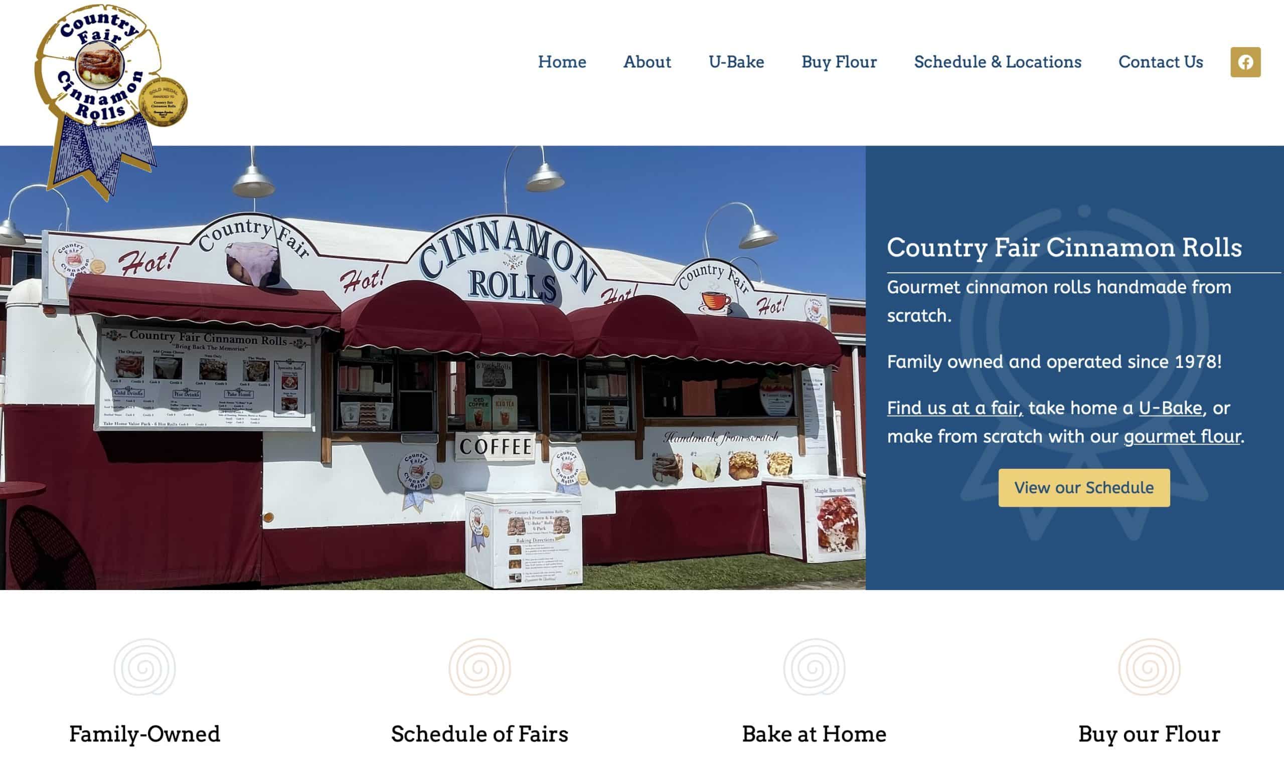 Screenshot of Country Fairs Cinnamon Rolls site: cfcinnamonrolls.com